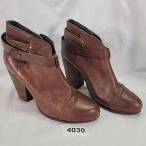 Rag Bone New York Brown Leather Ankle Boots Block Heel Buckle Detail Size 9
